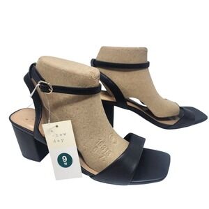 A New Day Sonora Black Block Heel Ankle Strap Sandals Square Toe Womens 9W NWT